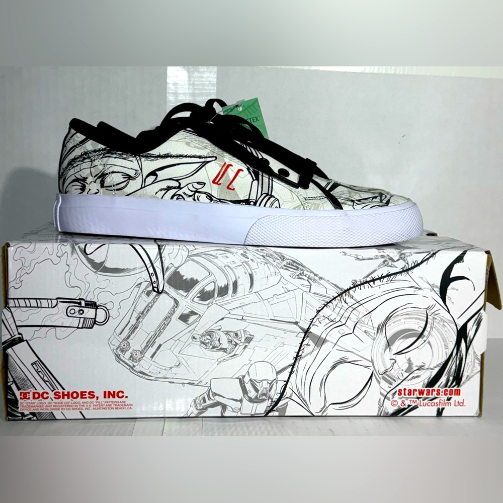 DC Shoes Star Wars Mandalorian Men 8 Women 9.5 White Skate Sneakers ADYS300718